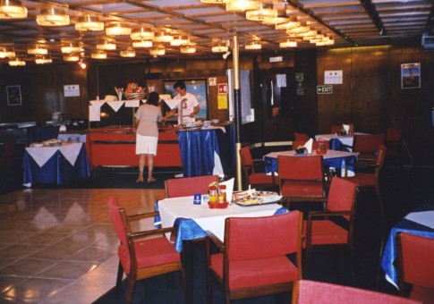 The Smorgasbord restaurant, aft on the lower passenger deck