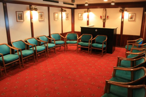 The small chapel was originally designated as a 'Club Room', and when the ship was the Hispania sailing from Southampton to Spain it became a casino.