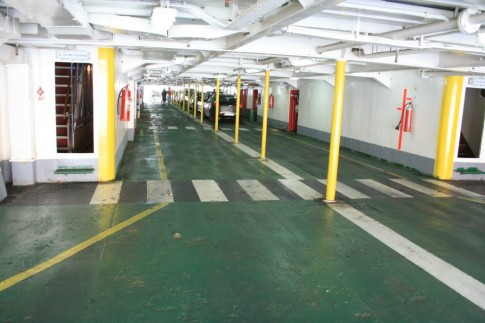 The car deck - on either side are the side lounges, of which only the port side remains in use