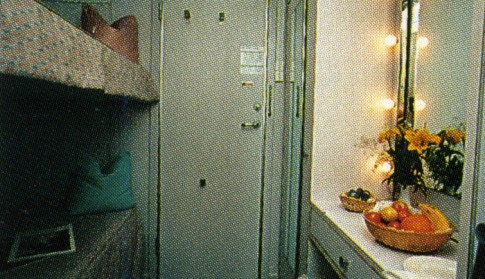The second-lowest grade, 'C Category' cabin, inside but above the car deck. Fares per person for the seven day cruise in this class of accommodation were as high as £510 for the seven day trip in 1989, and £200 for a Venice-Piraeus single, excluding car. Twenty years later, a peak-season sailing in equivalent accommodation (via Venice-Patras using the Zeus Palace) costs approx. £185 per person.