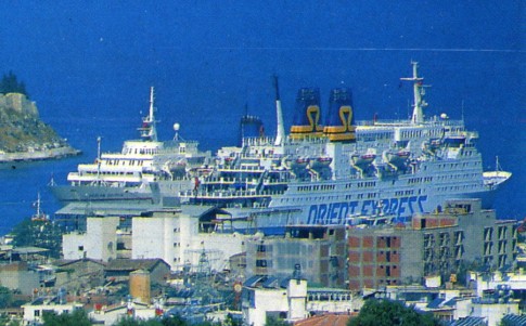 The Orient Express at Kusadasi, alongside the Aegean Dolphin.