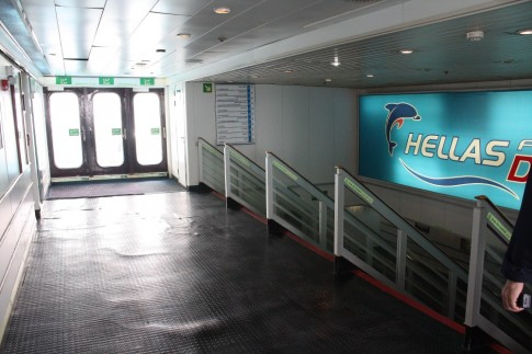The aft lobby on Deck 7 still retains Hellas Ferries branding...