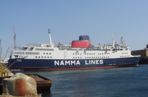 The Masarrah at Perama in April 2007 undergoing refit prior to departure for her new career. Picture courtesy Nikos Thrylos.