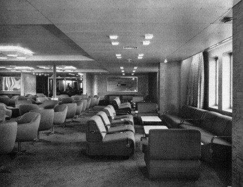 The forward lounge section of the Red Room.