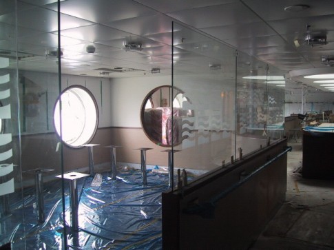 Moving behind the scenes, this enclosed space will become the Officers' Mess, forward on Deck 8.