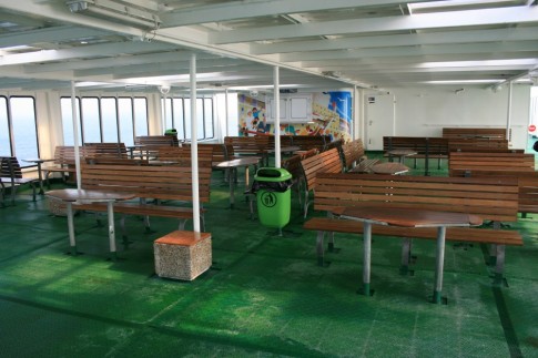 The 'Sky Bar' on Deck 10, seen her on the Pont Lâ€™AbbÃ©, was closed off on the Moby Corse. 