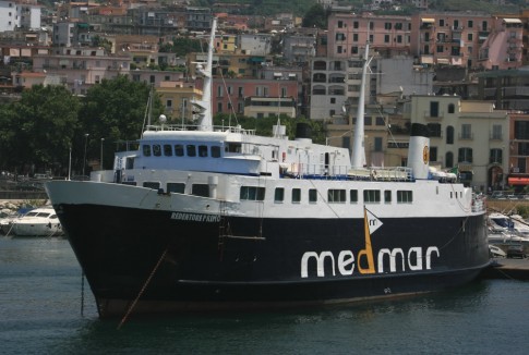 The little Redentore Primo (ex-Langeland, Solidor) was latterly one of Medmar's local ferries serving the bay of Naples area. She had an interesting career, from her initial role as a duty free day trip link between Germany and Denmark to the pioneer Channel Islands-France car ferry. Her final 20 years were spent in Italy, from where she headed for Aliaga in September having seen only limited seasonal use in recent times. 