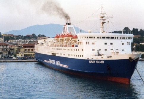 Strintzis' Ionian Island and Ionian Galaxy caused a sensation on Greece-Italy operations when introduced in 1987/88. Converted from the Japanese Albiero and Arkas they set new standards of luxury in the final years before the advent of Superfast. After the Iraq War, both ships were sold and used to institute a service between Dubai and Iraq as the Merdif 1 and Merdif 2. Whilst the latter for now survives, the Merdif 1 was despatched for breaking in India in the Summer of 2010 but is seen here in happier days as the Ionian Island in August 1999.