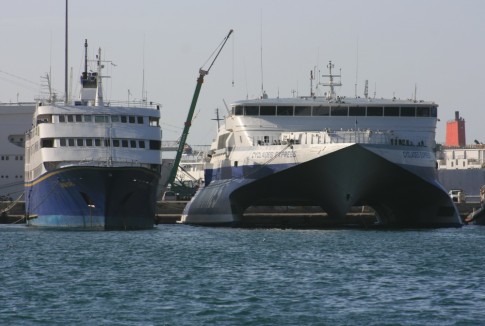 The day cruise ship Anna Maru and the Cyclades Express (ex-SeaCat Scotland).