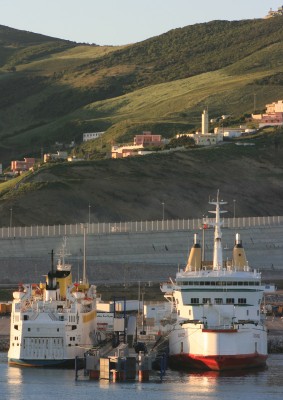 On the berths at Tangier Med - the short sea ships Boughaz (ex-Viking 5) and Oleander (ex-Pride of Free Enterprise).
