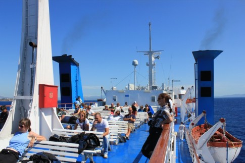 Most passengers find a sunny spot on the outside decks.
