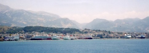 A first, distant, view of our final destination, Patras. Seven ships were already in port - unlike Brindisi, only one of these does not survive today.
