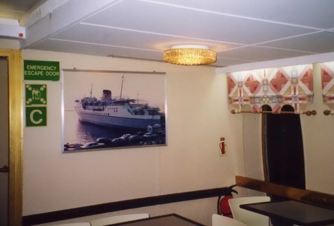 The self-service was officially called the 'Egnatia Easy Food Cafeteria' and featured this prominent image of the original Egnatia of 1960. The second of the three ships to bear the name was the short-lived Egnatia II which served the company between 1998 and 2000 and was the Saint Killian II's former ICL fleetmate, the Saint Patrick II.
