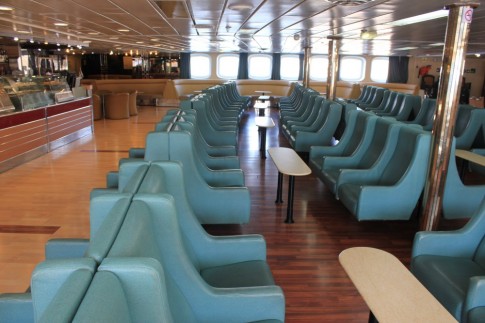 Still retaining its original Burgess seating is the aft lounge, originally a non-smoking lounge. The area of the original discotheque, to the right of this image, has been absorbed into the lounge.