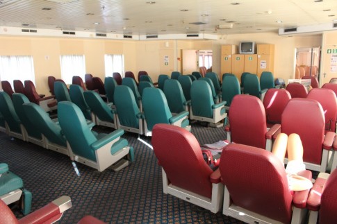 The aft lounge is the former cinema and was not an original feature of the design, being added to all four ships very early in their careers.