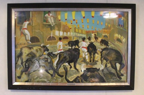 More art hangs in the Baie de Seine's stairwells and corridors. This painting shows a running of the bulls by the Catalan artist Lluis Busse.
