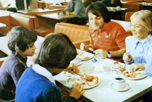 Enjoying a full English in the Lion's cafeteria. 