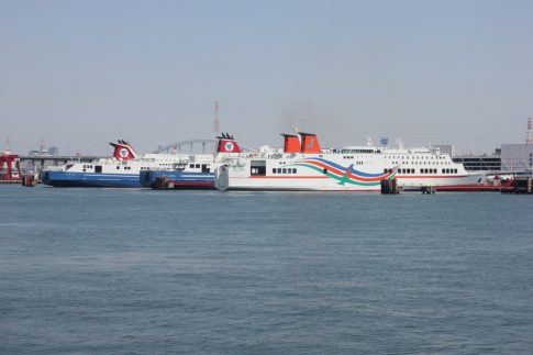 Alongside at Nanko ferry terminal, right to left - the Orange 8, Ferry Fukuoka 2 and her fleetmate, the Ferry Osaka.