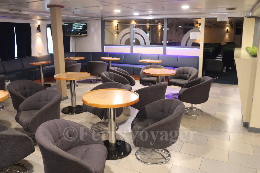 Café Roma, amidships café bar, created from the aft part of the former free flow cafeteria and drivers’ facilities.