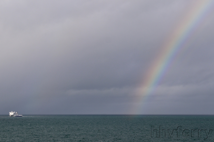 Brittany Ferries' Cotentin approaching Ouistreham, December 2022.