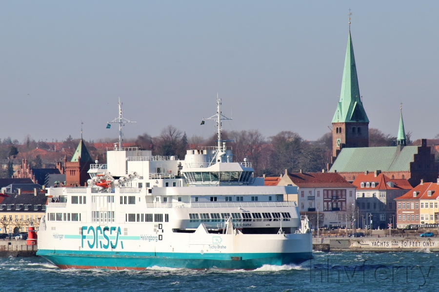 The Tycho Brahe departing Helsing?r in March.