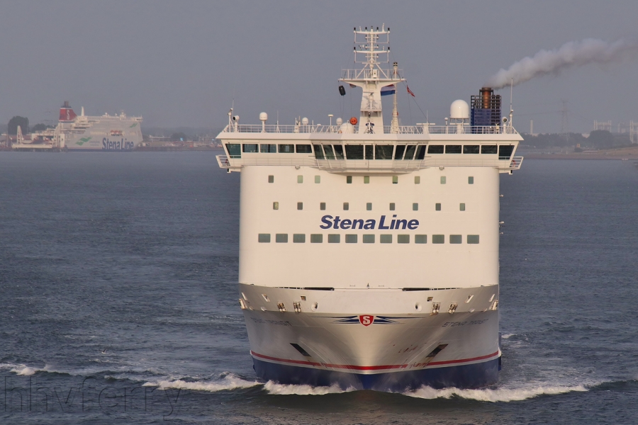 The Stena Transit shortly after leaving the Hook of Holland with the Stena Hollandica in the background.
