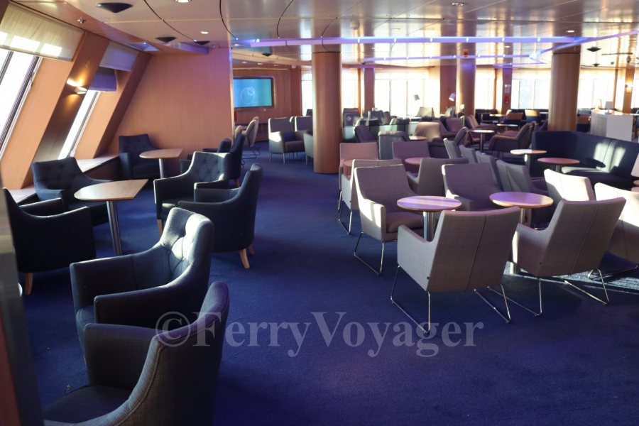 The original principal bar lounge forward on Deck 7; this became the premium Stena Plus lounge on the Irish Sea but is now once again the main public lounge aboard.